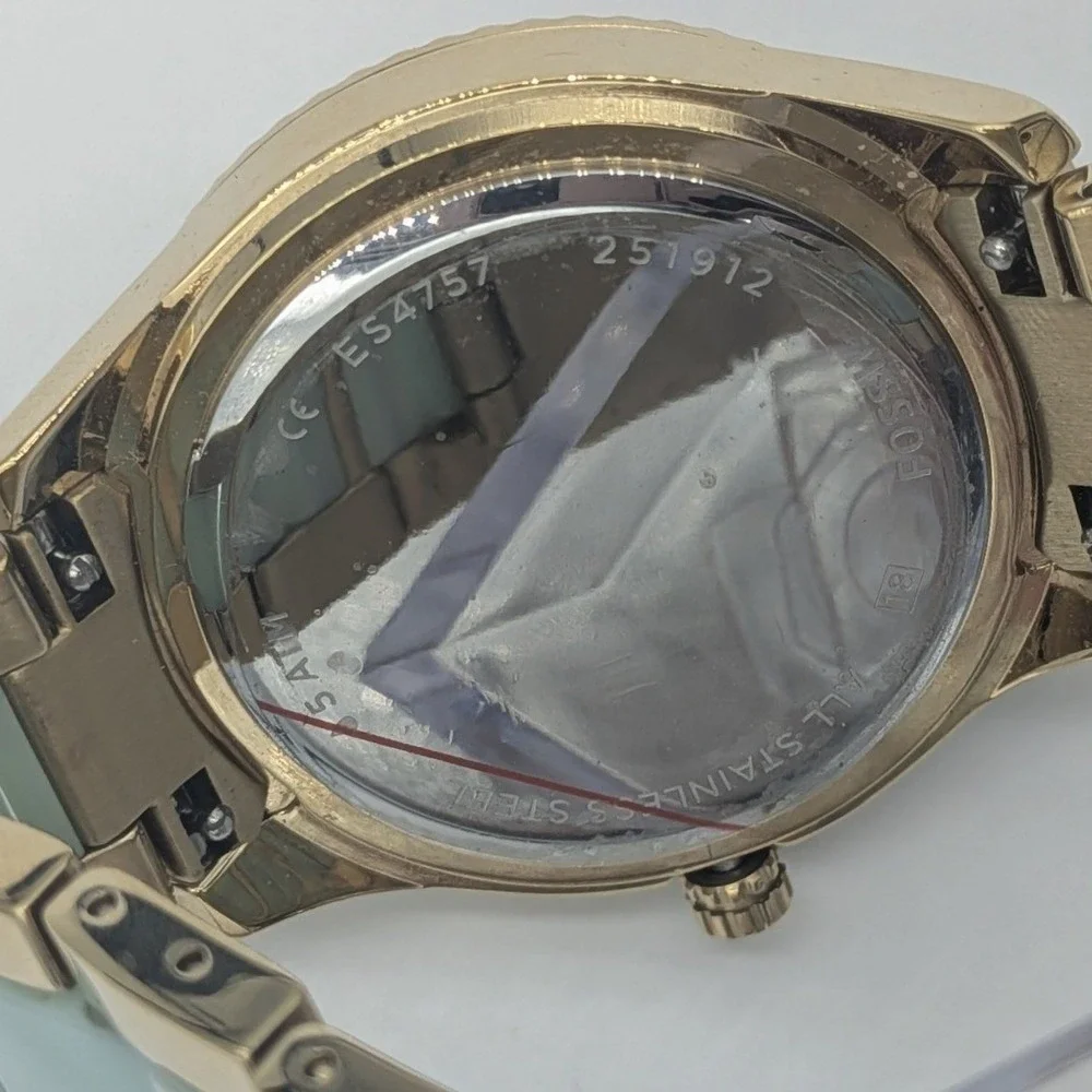 Fossil Stella Watch Women's Mint Green Gold Tone Acetate Crystal Wristwatch